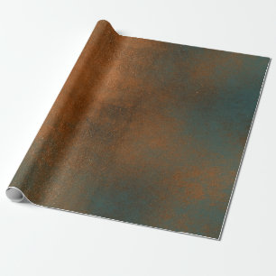Copper Rust Blue Patina Metallic Grungy Abstract Wrapping Paper
