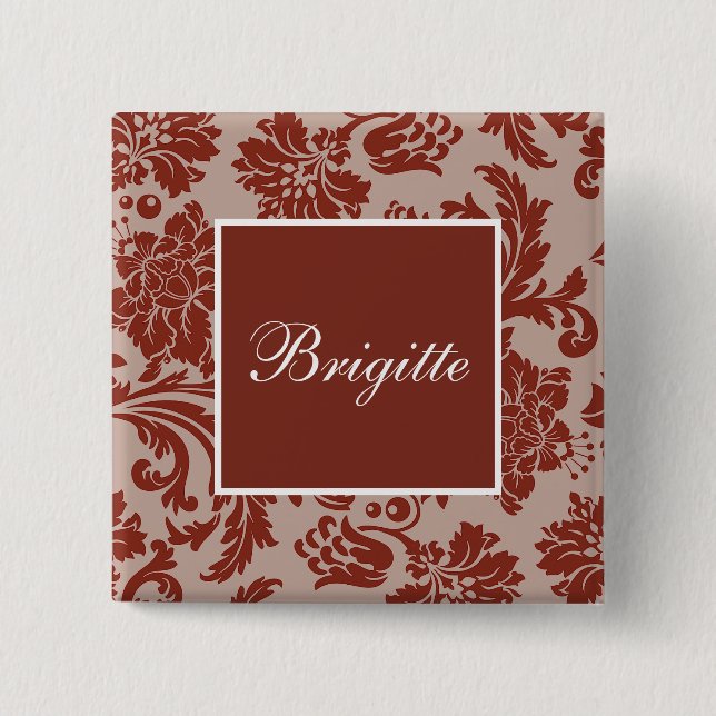 Copper rust damask custom wedding button (Front)