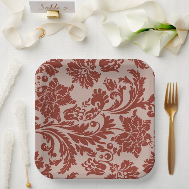Copper rust damask paper plate (Wedding)