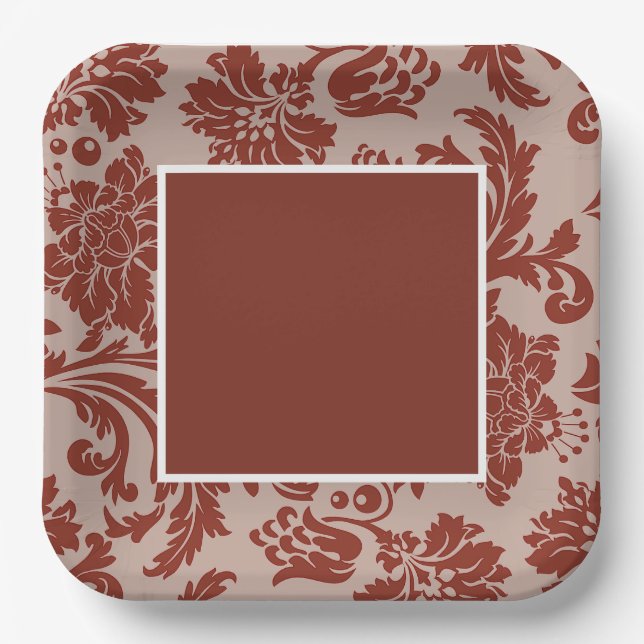 Copper rust damask paper plates (Front)
