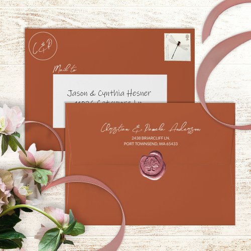 Copper Rust Pre_Addressed 5x7 Monogram Wedding Envelope