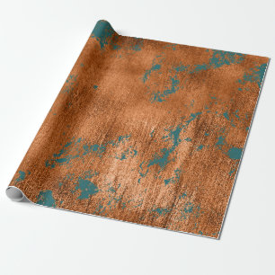 Copper Rust Teal Patina Metallic Abstract Elegant Wrapping Paper