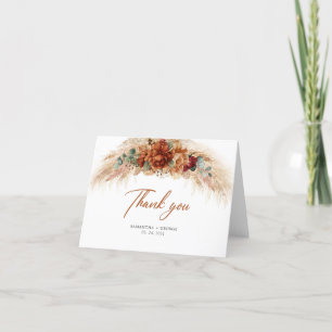 Copper rusty earthy tones eucalyptus boho folded letterpress thank you card
