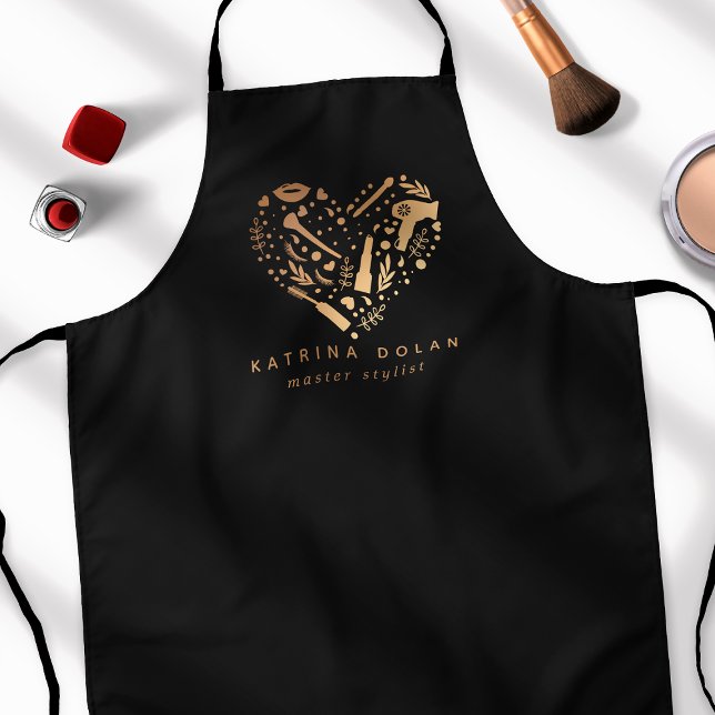 Copper Salon Heart Stylist Personalized Name Apron (Creator Uploaded)