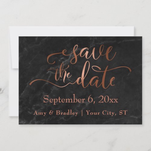 Copper Script  Black Marble Wedding Save the Date