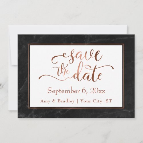 Copper Script  Black Marble Wedding Save the Date