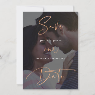 Copper Script Vellum Look Photo Save the Date Invitation