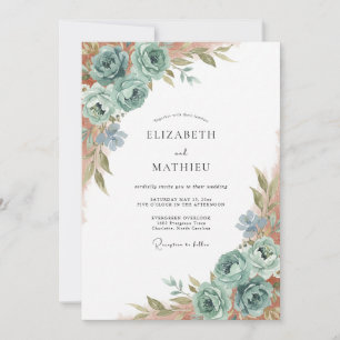 Copper Seafoam Peony Wedding Invitation