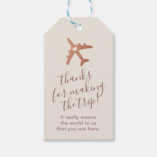 Copper Sepia Romantic Airplane Travel Favor Gift Tags
