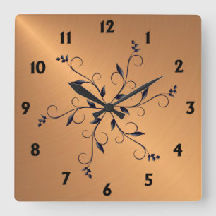 Copper Shine Black Numbers and Accents Square Wall Clock