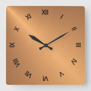 Copper Shine Black Roman Numerals Square Wall Clock