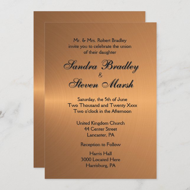 Copper Shine Wedding Invitation (Front/Back)