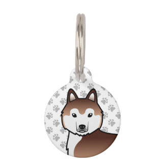 Copper Siberian Husky Cartoon Dog Head Pet ID Tag