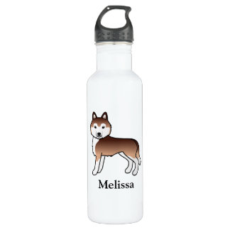 Copper Siberian Husky Cartoon Dog &amp; Name Stainless Steel Water Bottle