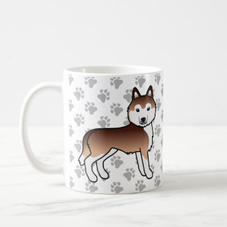 Copper Siberian Husky Cartoon Dog &amp; Paws Coffee Mug