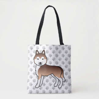 Copper Siberian Husky Cartoon Dog &amp; Paws Tote Bag