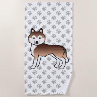 Copper Siberian Husky Cute Cartoon Dog Beach Towel