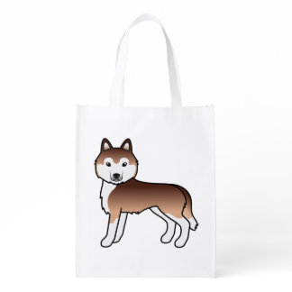 Copper Siberian Husky Cute Cartoon Dog Grocery Bag