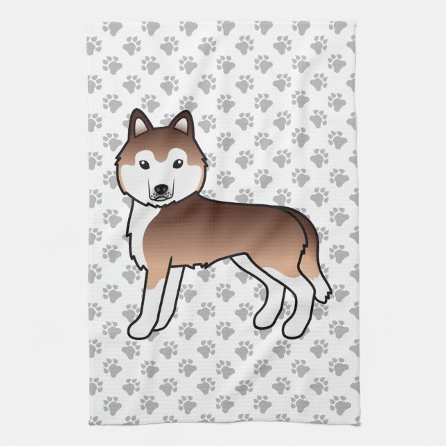 Copper Siberian Husky Cute Cartoon Dog Kitchen Towel (Vertical)