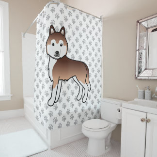 Copper Siberian Husky Cute Cartoon Dog Shower Curtain