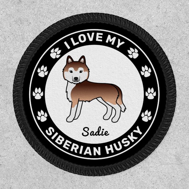 Copper Siberian Husky Dog Love & Name Patch (Front)