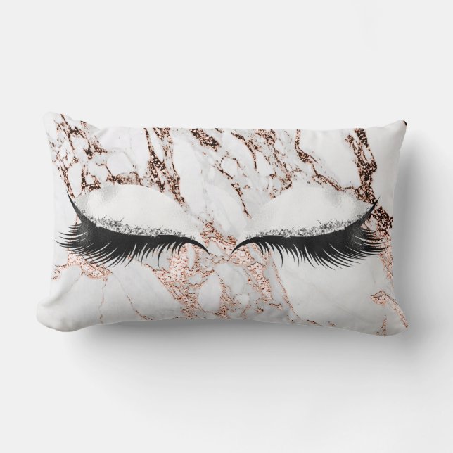 Copper Silver Glitter Eyes Makeup Marble Stone Lumbar Pillow (Front)