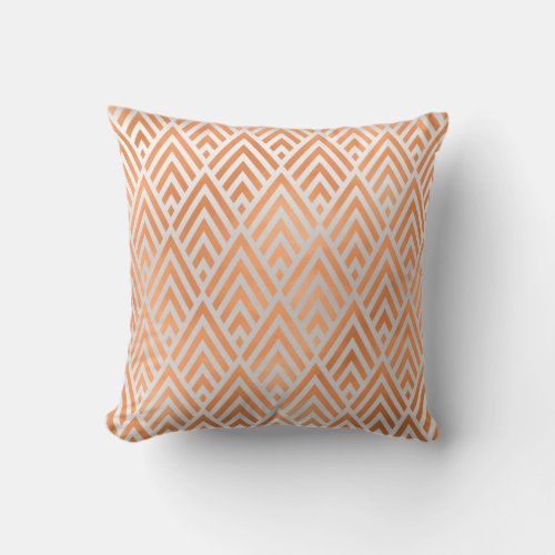 Copper Silver Gray  Art Deco Triangles Geometry Throw Pillow