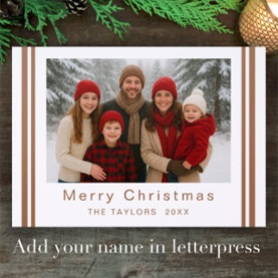 Copper Simple Modern 1 Horizontal Photo Christmas Letterpress Photo Cards