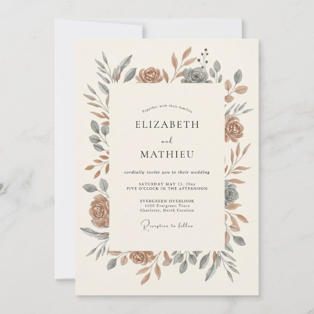 Copper Slate Foliage Eucalyptus Wedding Invitation (Front)