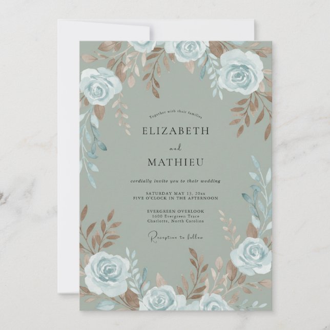 Copper Slate Rose Wedding Invitation (Front)