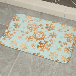 Copper Snowflake Monogram Robin Egg Blue Bath Mat