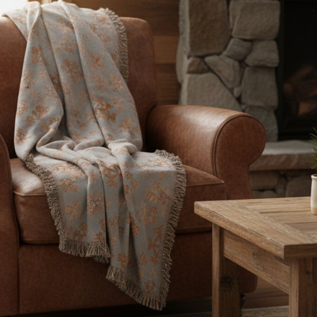 Copper Snowflake Pattern Grey Throw Blanket (Blend rustic charm with modern elegance. )