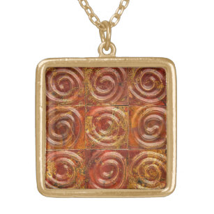 Copper Spiral Tiles Gold Plated Necklace
