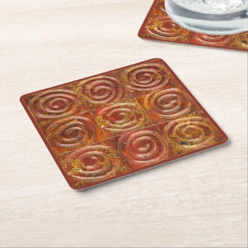 Copper Spiral Tiles Square Paper Coaster