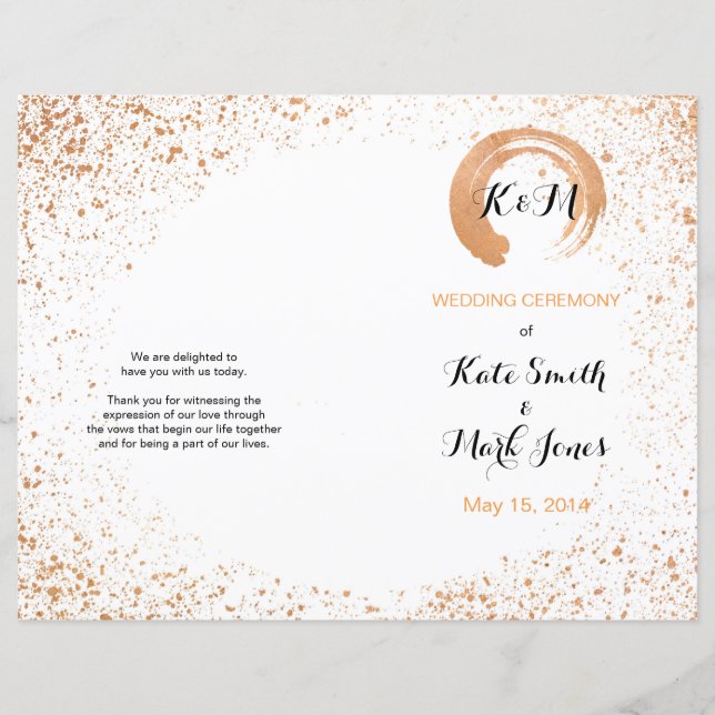 Copper Spray Wedding ceremony Order of service (Front)