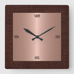 Copper Stainless Steel Modern Burlap Border Square Wall Clock