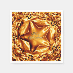 Copper Star Faux Golf Foil Text Merry Christmas Napkins
