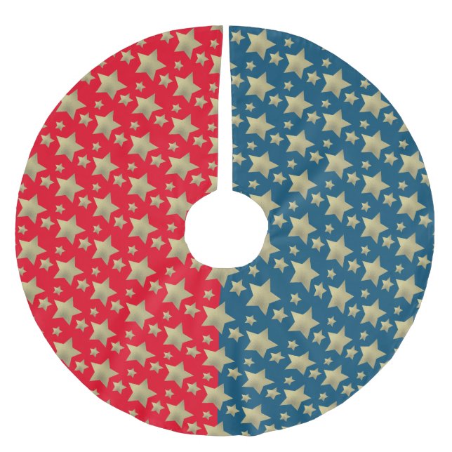 Copper Stars Fourth of July Patriotic Navy Pattern Brushed Polyester Tree Skirt (Front)