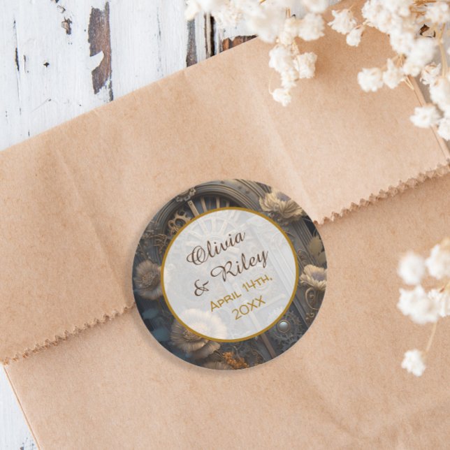 Copper Steampunk Unique Wedding   Classic Round Sticker (Creator Uploaded)