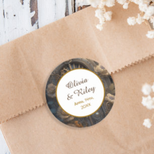 Copper Steampunk Unique Wedding Classic Round Sticker