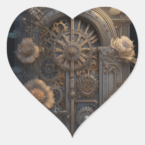 Copper Steampunk Unique Wedding   Heart Sticker