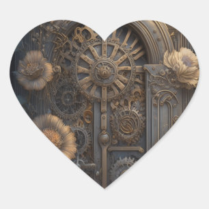 Copper Steampunk Unique Wedding Heart Sticker