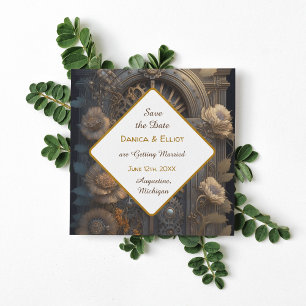 Copper Steampunk Unique Wedding Save the Date Invitation