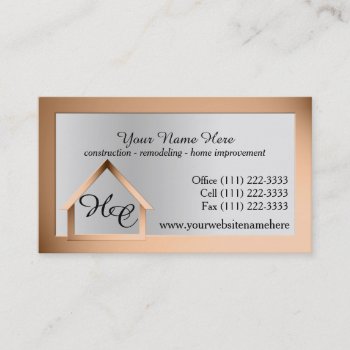 Copper Steel House Building With Monogram Business Card by businesstops at Zazzle