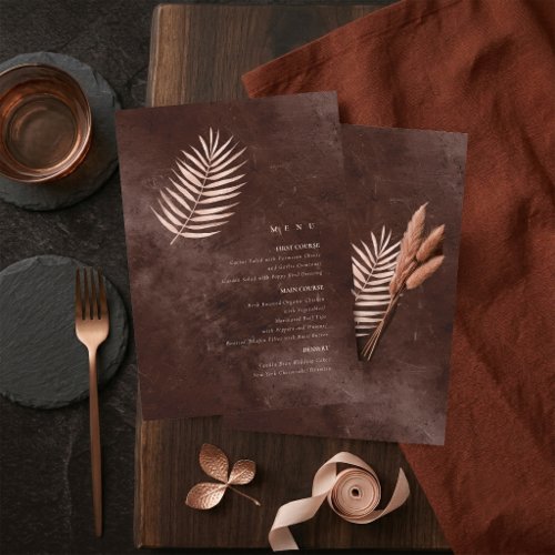 Copper Sunset Palm Leaves Dark Stone Menu ID1323