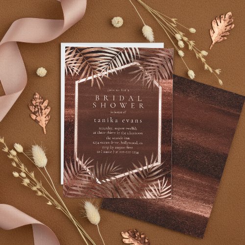 Copper Sunset Palm Leaves Dk Bridal Shower ID1323 Invitation