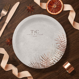 Copper Sunset Palm Leaves on Stone ID1323 Paper Plates