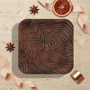 Copper Sunset Palm Leaves Pattern Wedding ID1323 Paper Plates