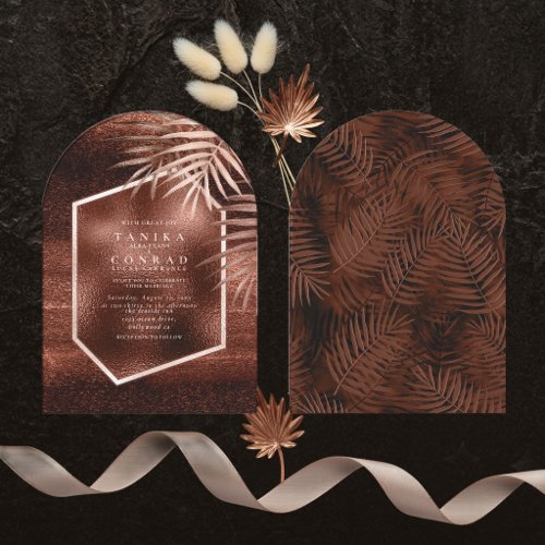 Copper Sunset Palms Wedding Dark Arch ID1323 Invitation