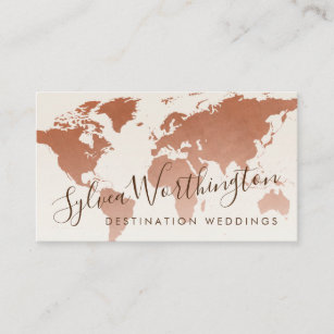 Copper Tan Brown Travel World Map Business Card
